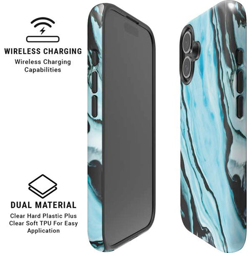 Aqua Blue Marble Ink iPhone 16 Plus Magsafe Impact Case